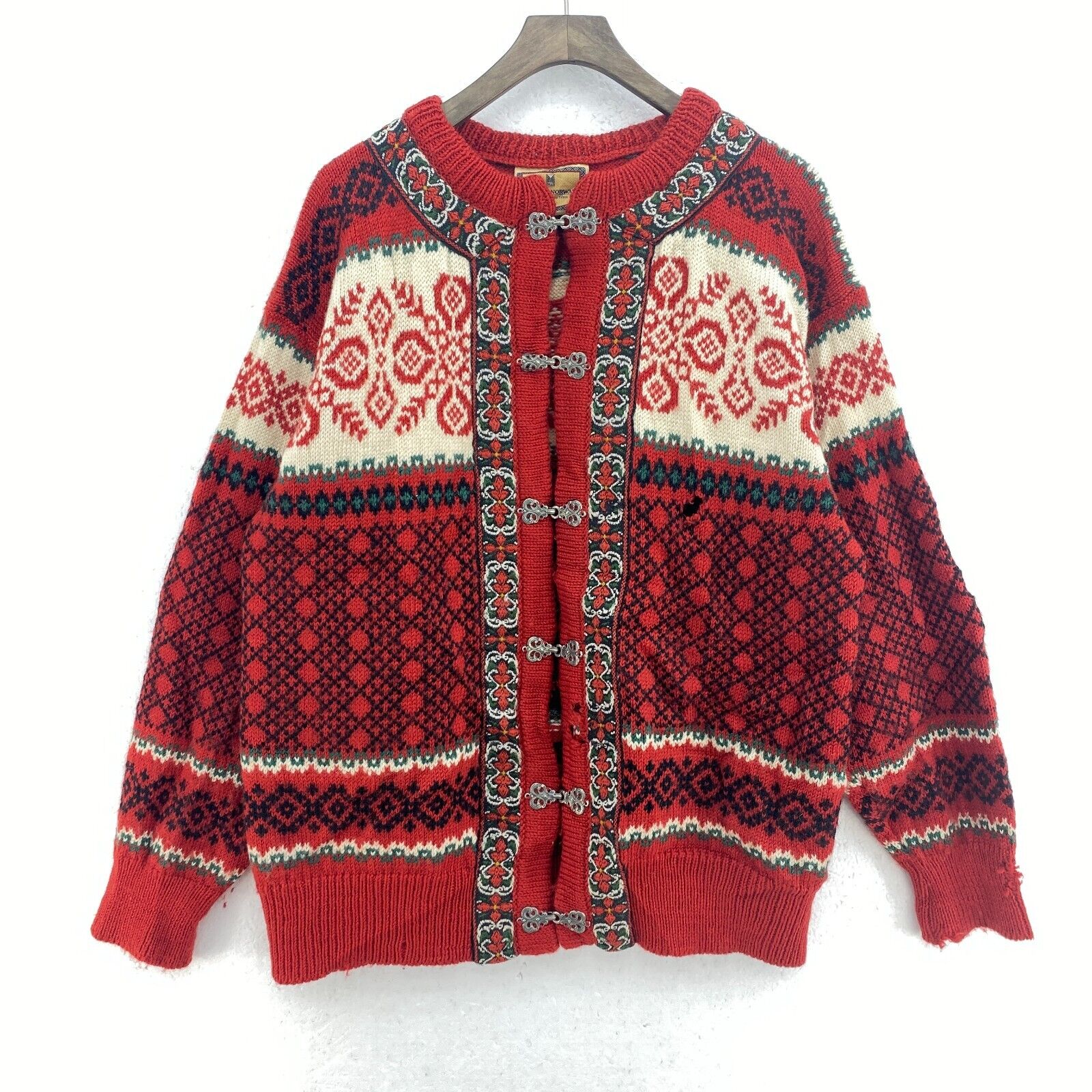 Dale Of Norway Metal Clasp Wool Red Norwegian Nordic Sweater Size M