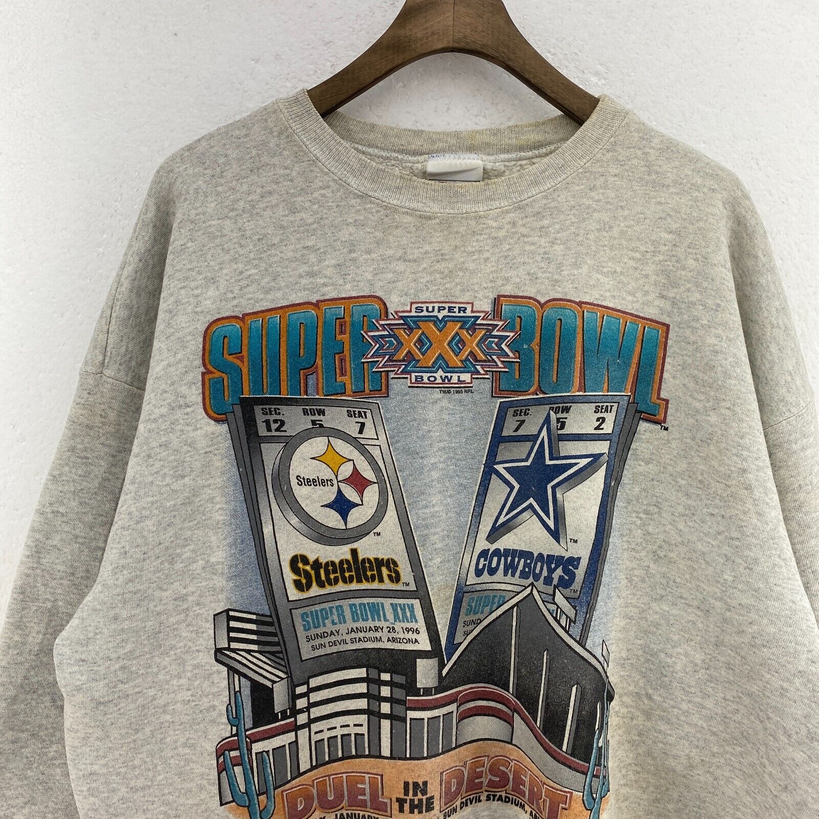Super Bowl 1995 Pittsburg Steelers Dallas Cowboys NFL Gray Sweatshirt Size XL