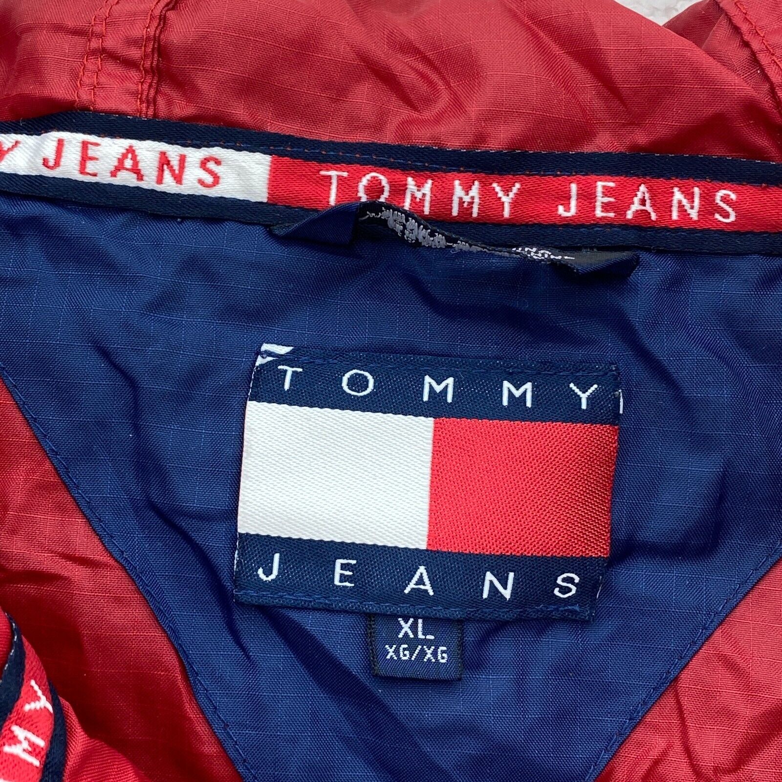 Vintage Tommy Hilfiger Quarter Zip Lightweight Navy Blue Hooded Jacket Size XL