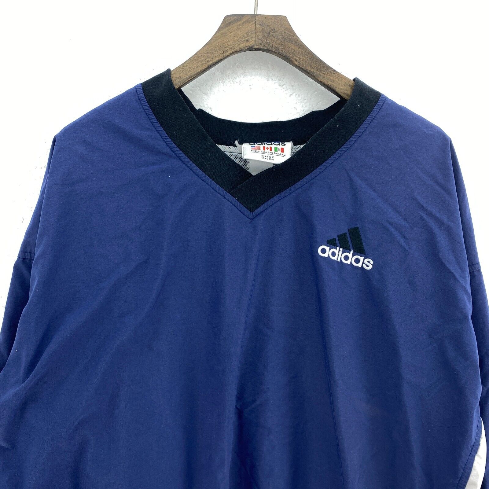 Adidas Logo Embroidered Pullover Jacket Size XL Blue V-Neck