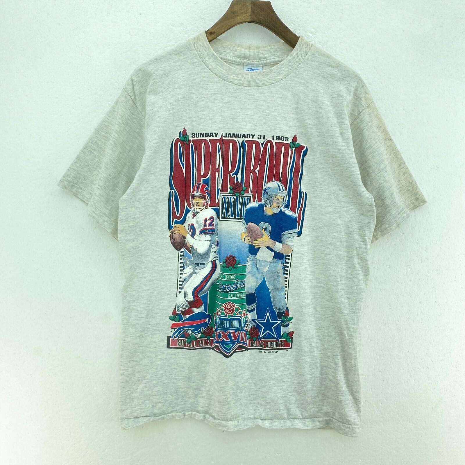 Rose Super Bowl XXVII Buffalo Bills Dallas Cowboys 1993 NFL Gray T-shirt Size M