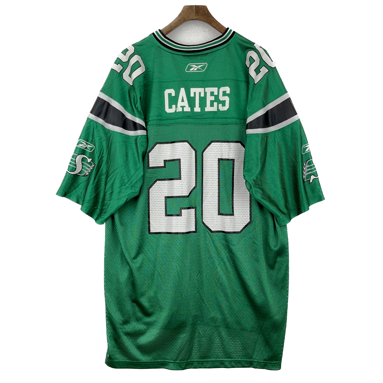 Vintage Saskatchewan Roughriders CFL Football Reebok Green V-Neck Jersey Size XL