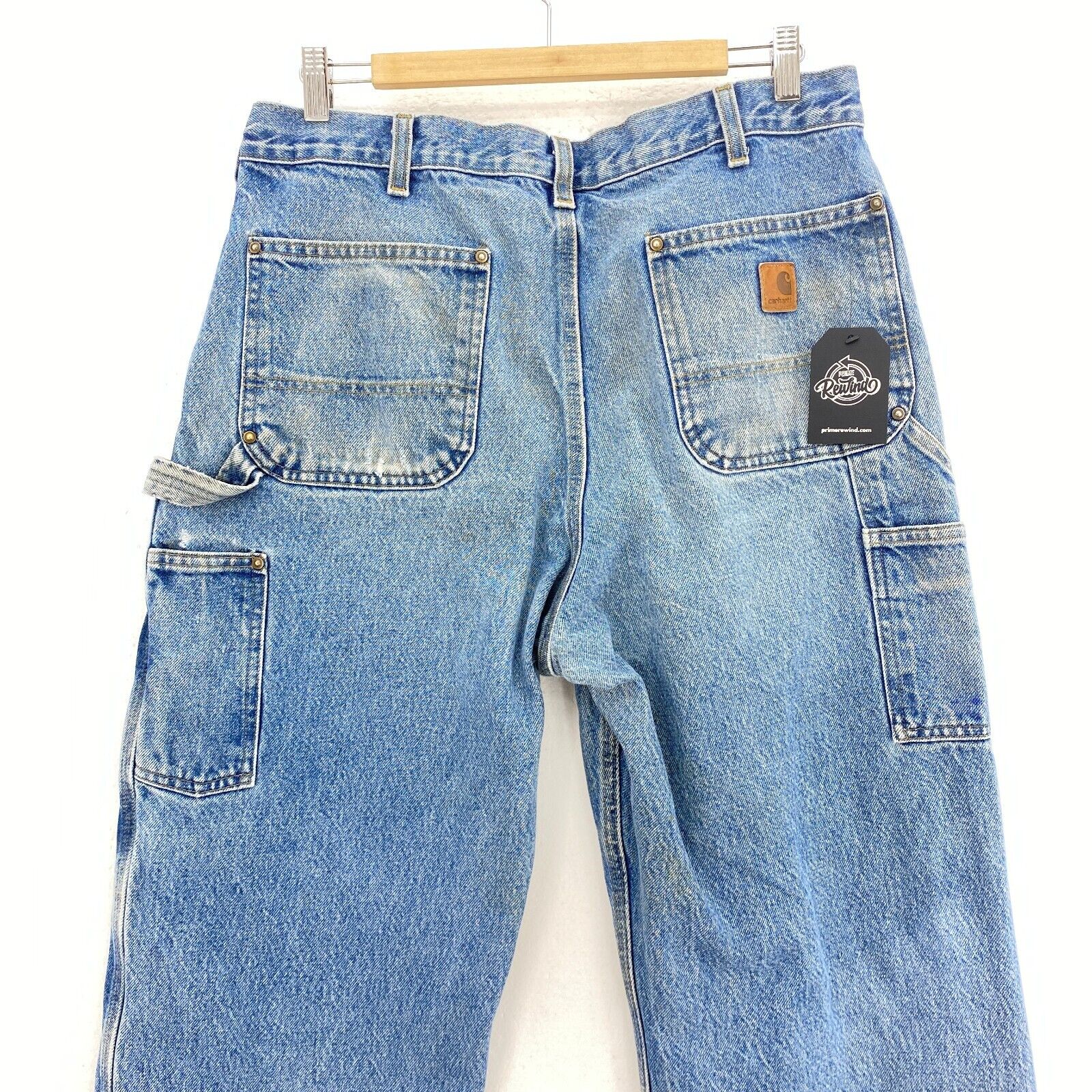 Carhartt Blue Medium Light Wash Denim Cargo Pants Workwear Size 36