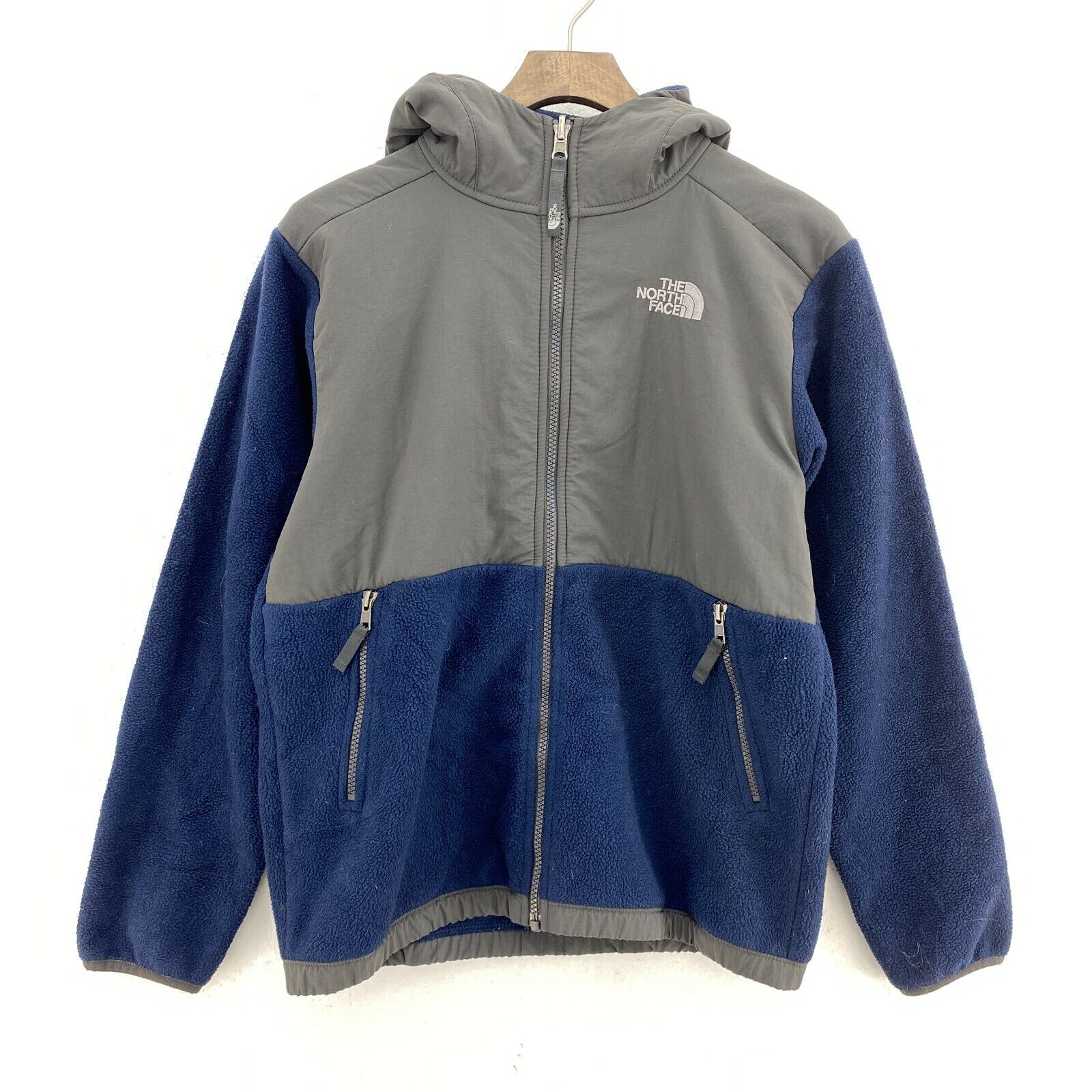 The North Face Full Zip Navy Blue Hooded Fleece Jacket Size L Boys