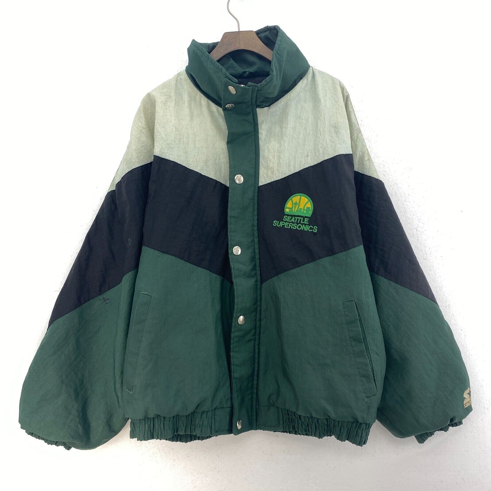 Seattle SuperSonics NBA Basketball Spell Out Full Zip Insulated Jacket Size L