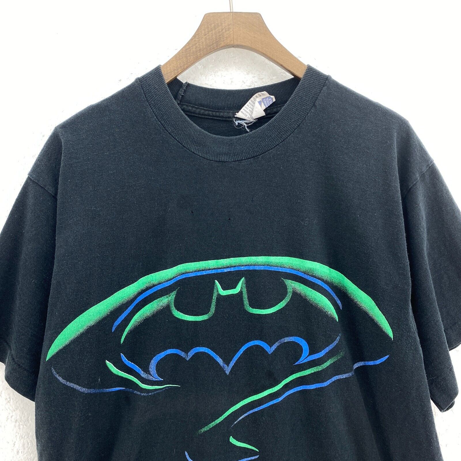 Batman DC Comics 1995 Logo Graphic Print Black T-shirt Size L Single Stitch