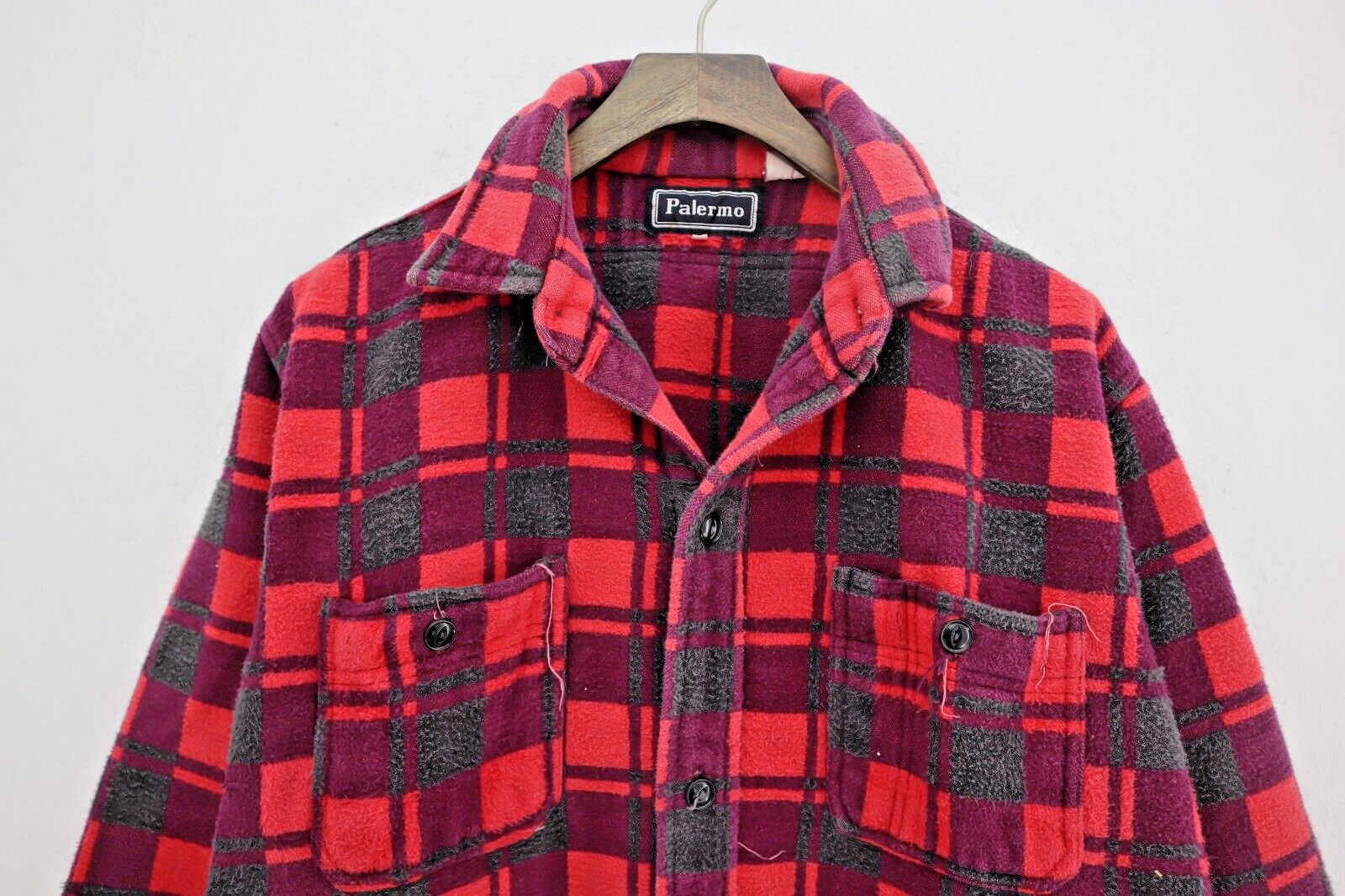 Vintage Button Up Double Pocket Red Checked Flannel Shirt Size M