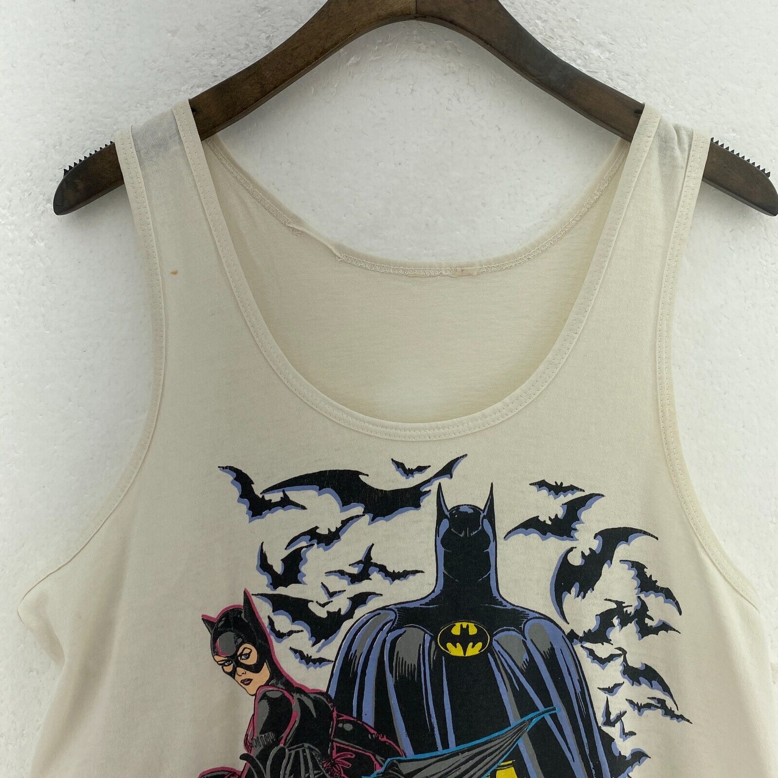 The Bat The Cat 1992 Dc Comics Batman White Tank Top Sleeveless T-shirt Size M