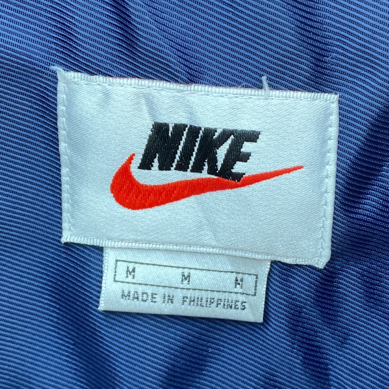 Nike Swoosh Embroidered Logo Satin Full Zip Navy Blue Bomber Jacket Size M