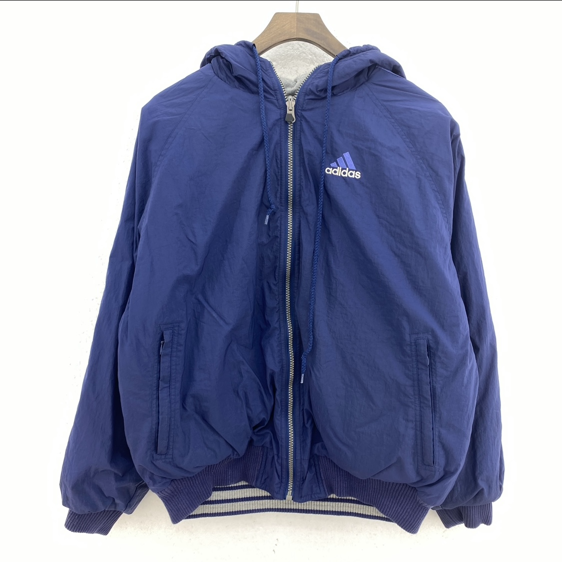 Adidas Hooded Reversible Jacket Size S Blue Full Zip Up