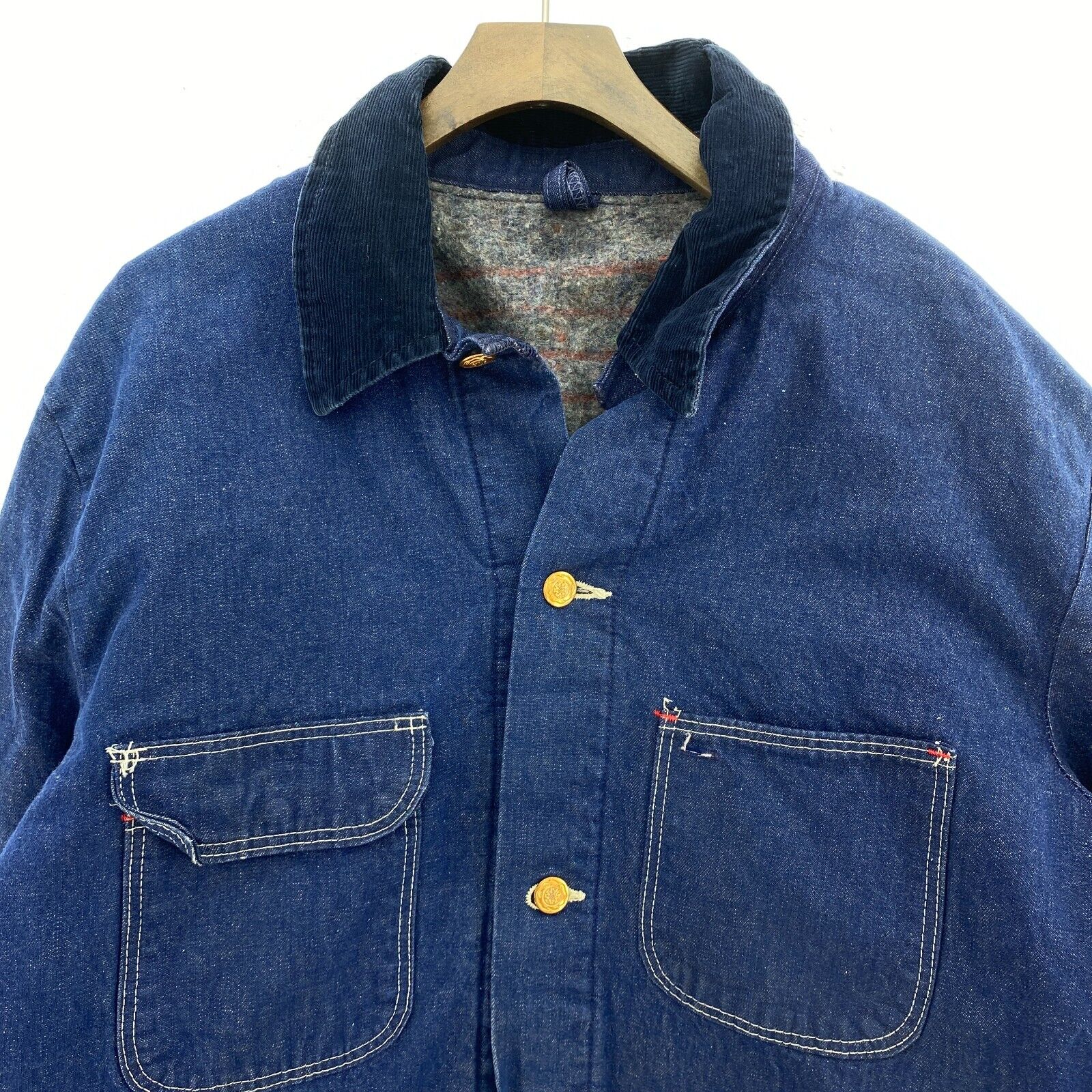 Vintage Wrangler Dark Wash Blue Blanket Lined Button Up Denim Jacket Size 48