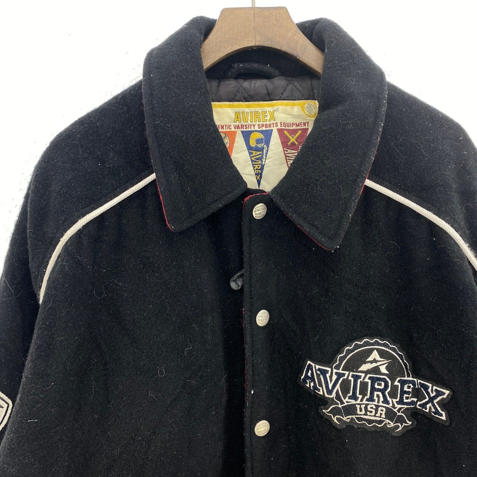 Vintage Avirex USA Varsity College Full Zip Bomber Jacket Black Size 2XL