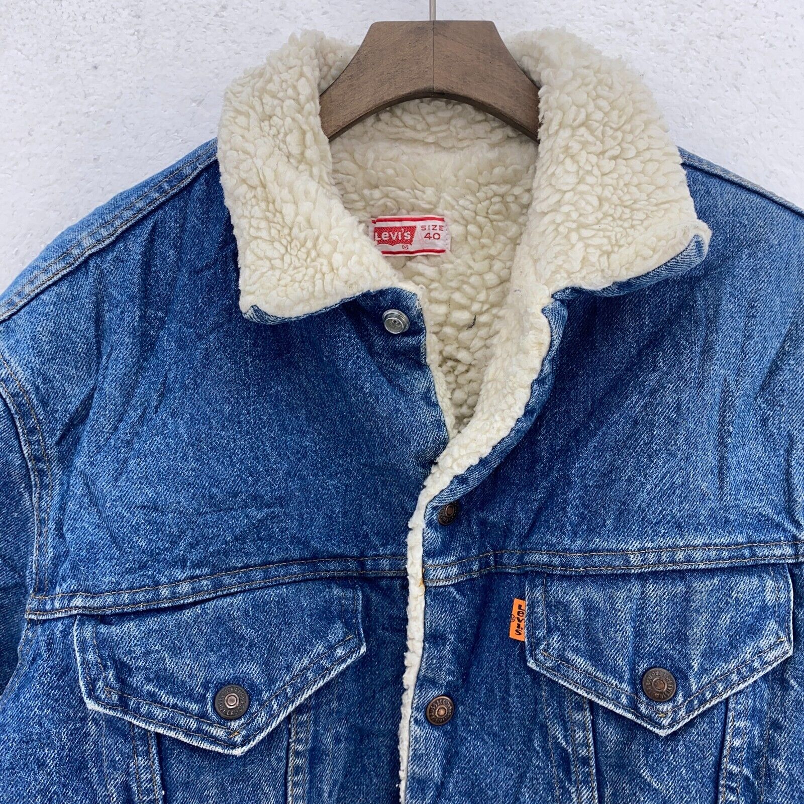 Levi's Orange Tab Sherpa Denim Blue Medium Wash Size 40 Snap Up