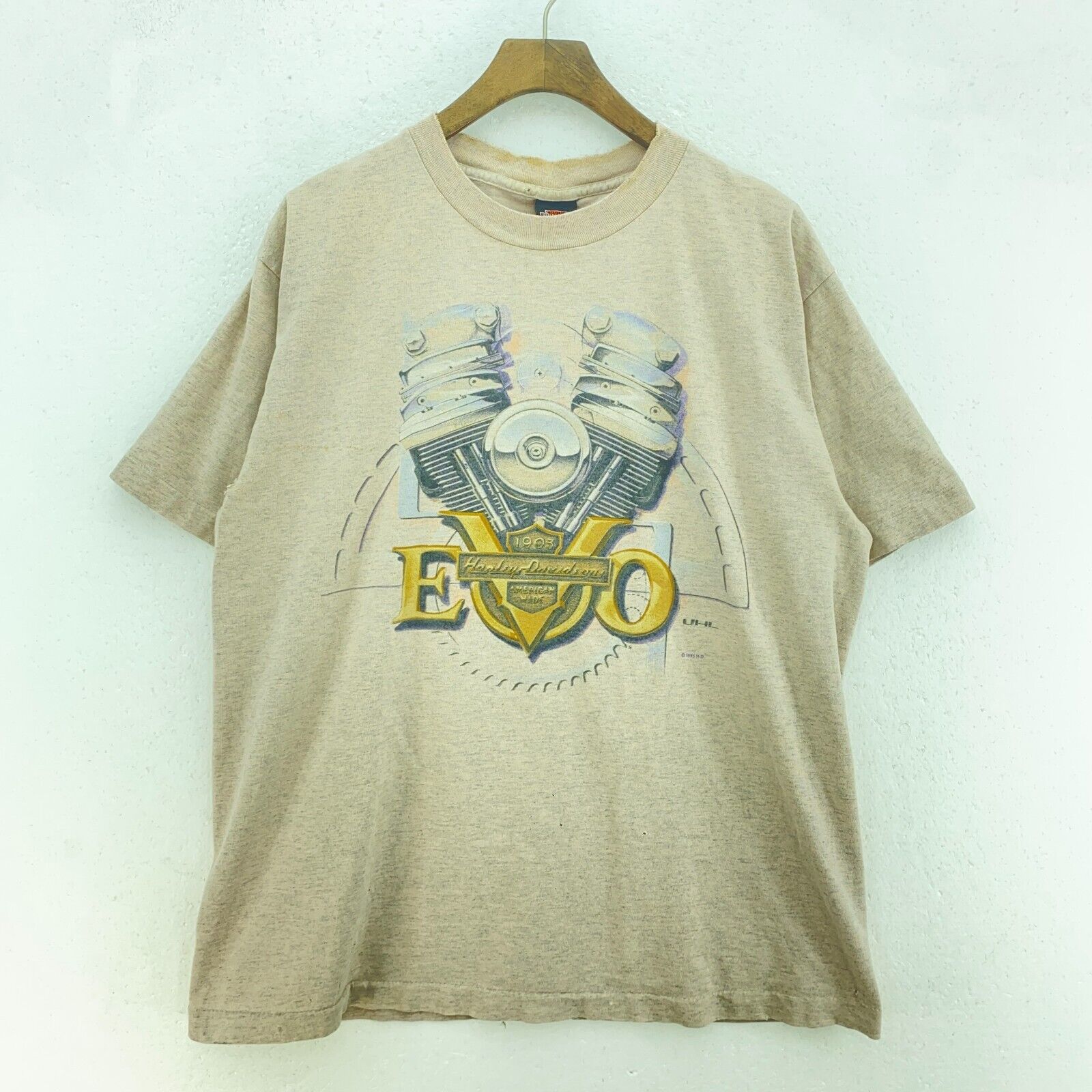Harley Davidson Motorcycle Petersen Beige T-shirt Size XL Graphic Print
