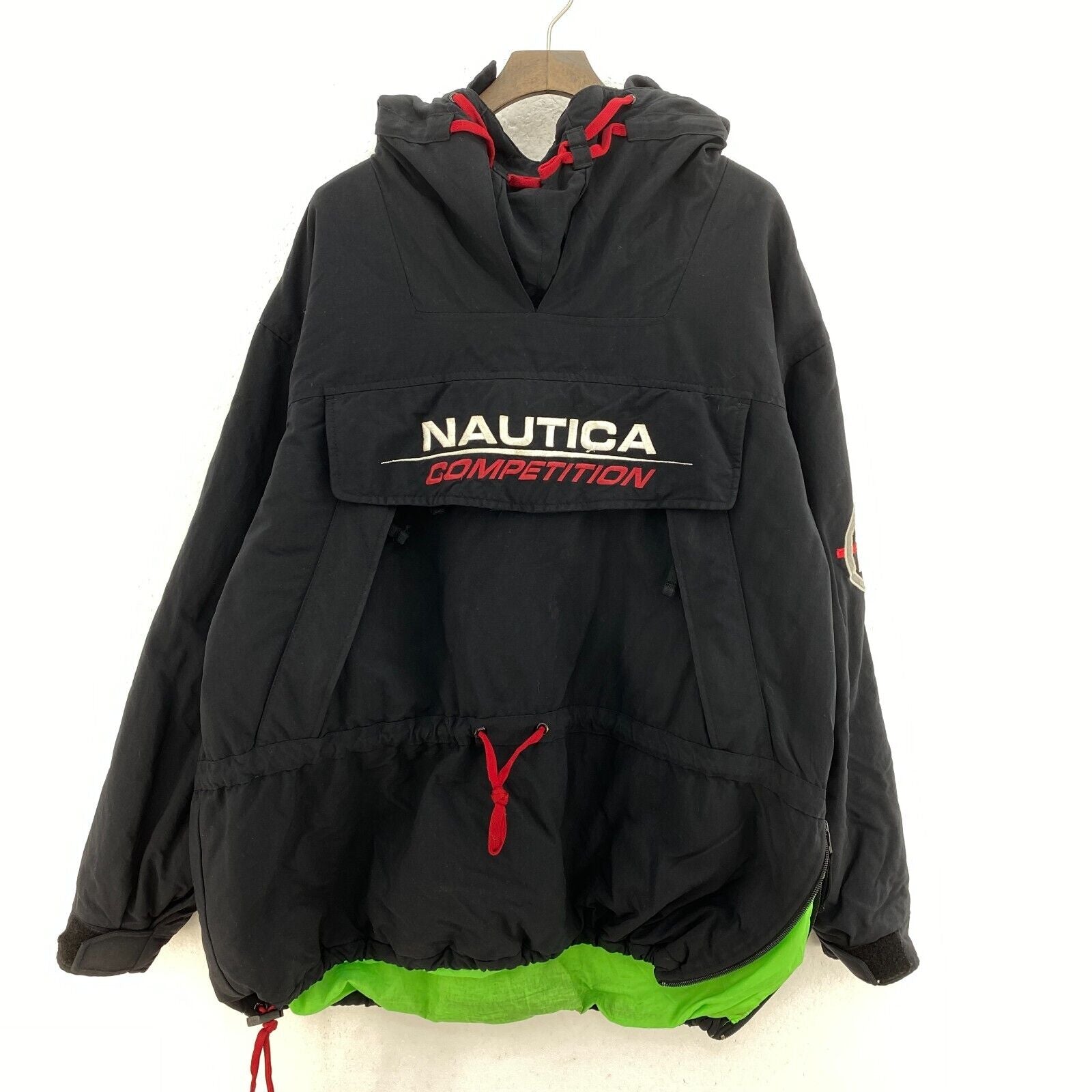 Vintage Nautica Competition Embroidered Black Insulated Pullover Jacket Size L