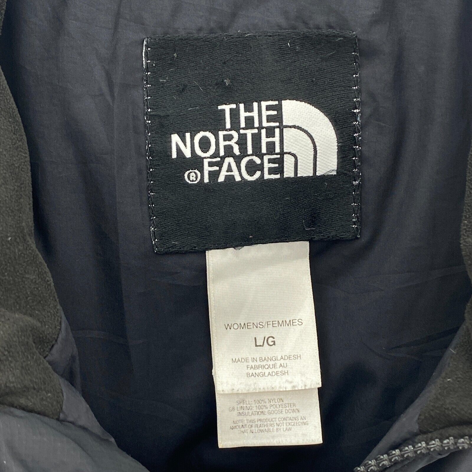 The North Face Women's Goose Down Full Zip Black Puffer Size L Nuptse 700
