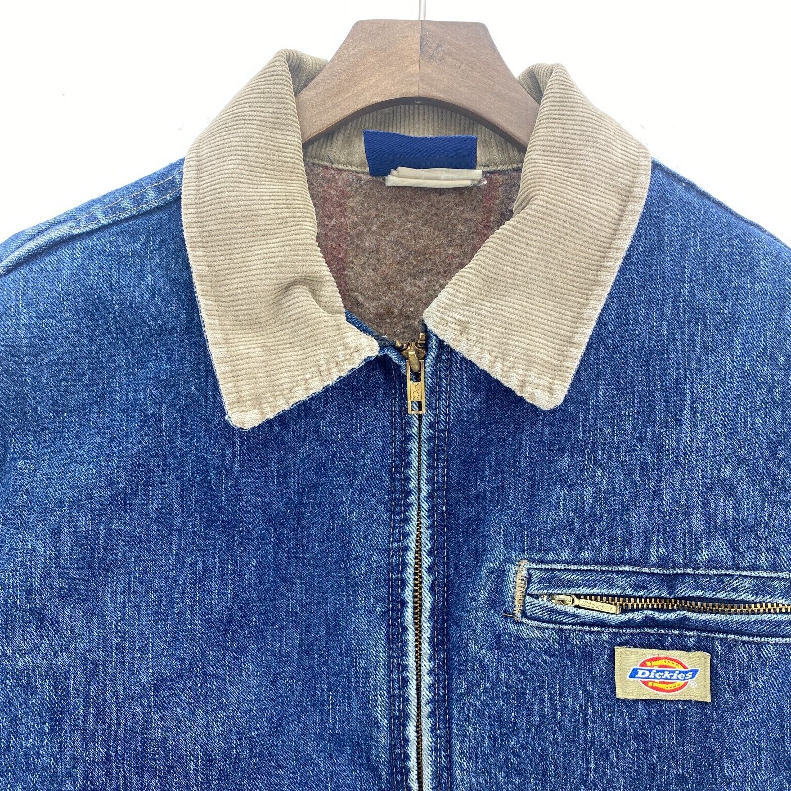 Dickies Full Zip Medium Wash Blue Denim Jacket Size M Blanket Lined
