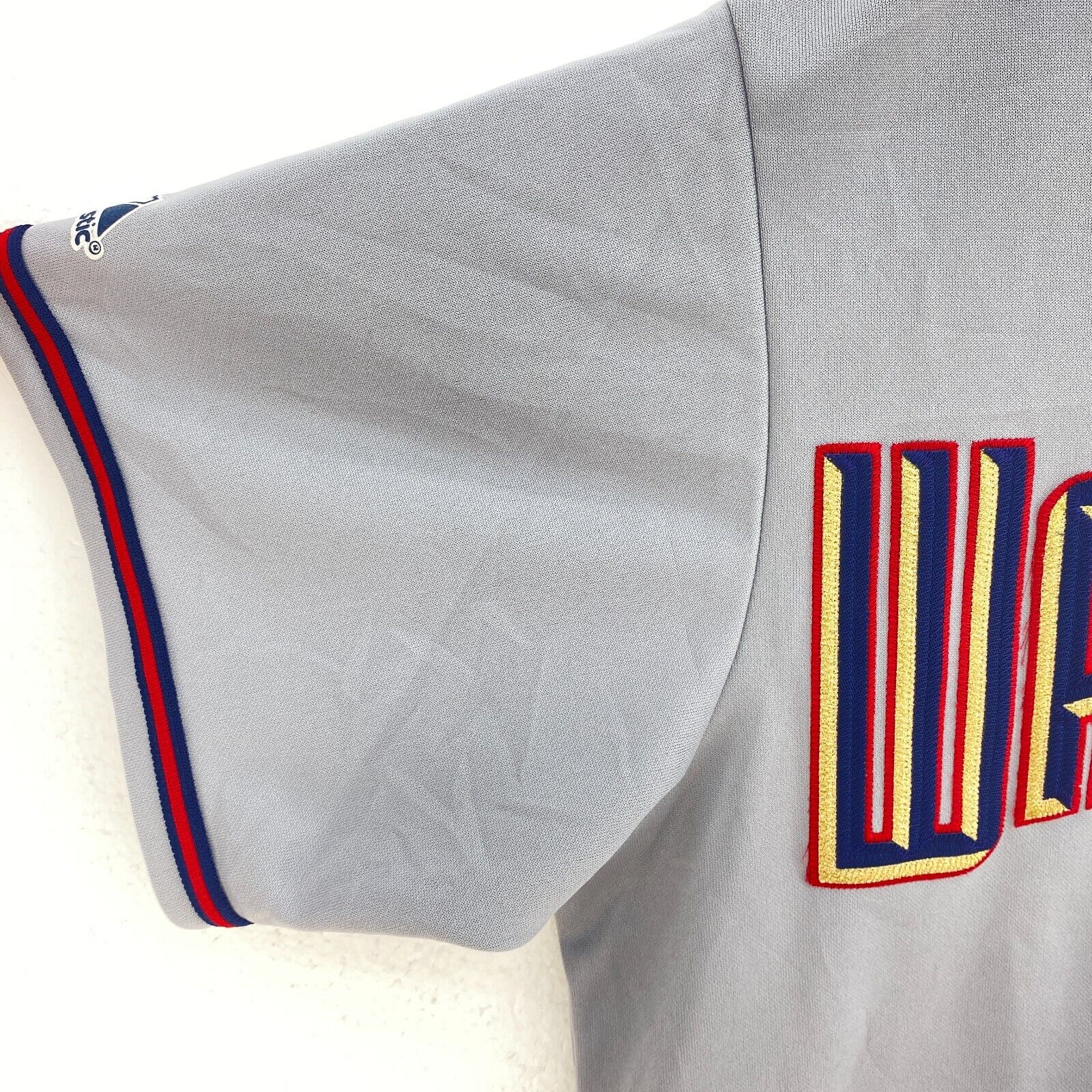 Washington Nationals MLB Spell Out Logo Gray Button Up V-Neck Jersey Size L