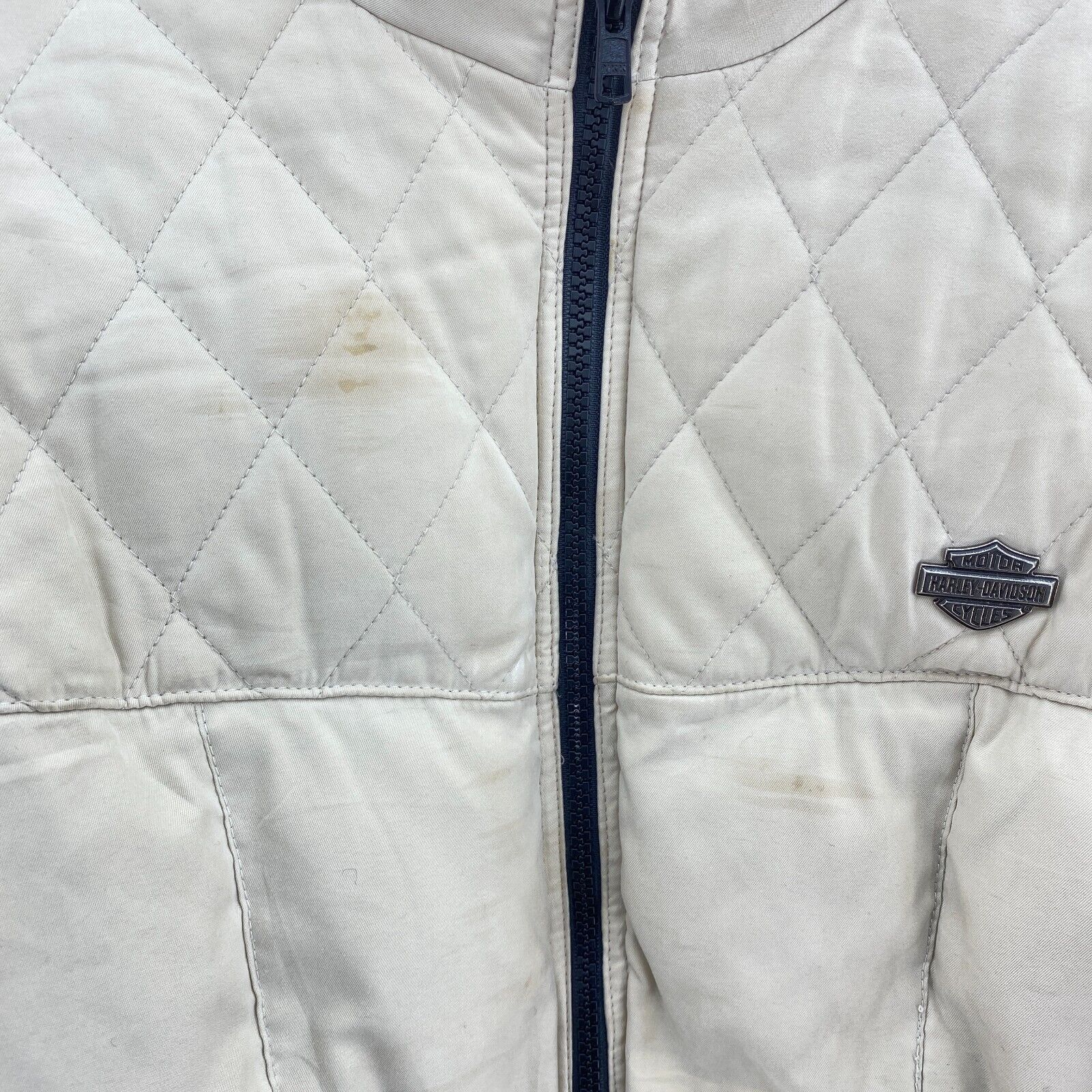 Harley Davidson Metal Logo Full Zip Beige Puffer Jacket Size L