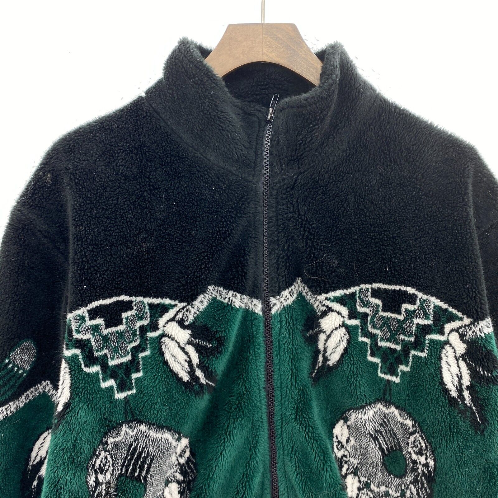 Vintage Full Zip Tribal Print Green Fleece Jacket Size M
