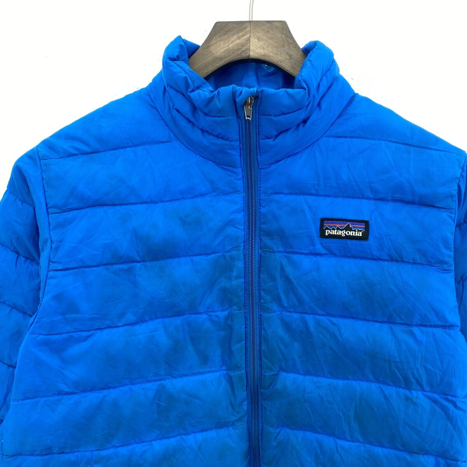 Vintage Patagonia Logo Full Zip Blue Down Puffer Jacket Size S Boys