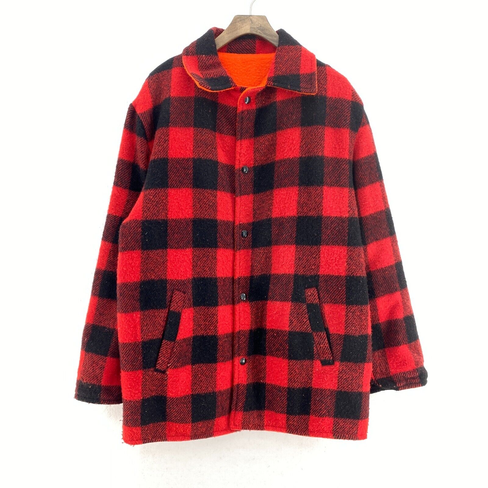 Red Black Gingham Flannel Reversible Snapped Shirt Jacket Size M