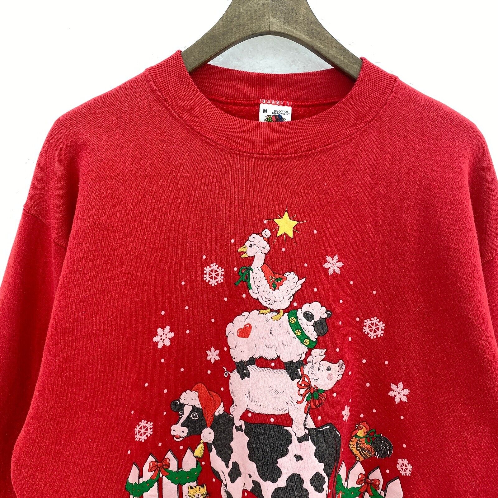 Heaven And Nature Sing Christmas Red Sweatshirt Size M Crewneck