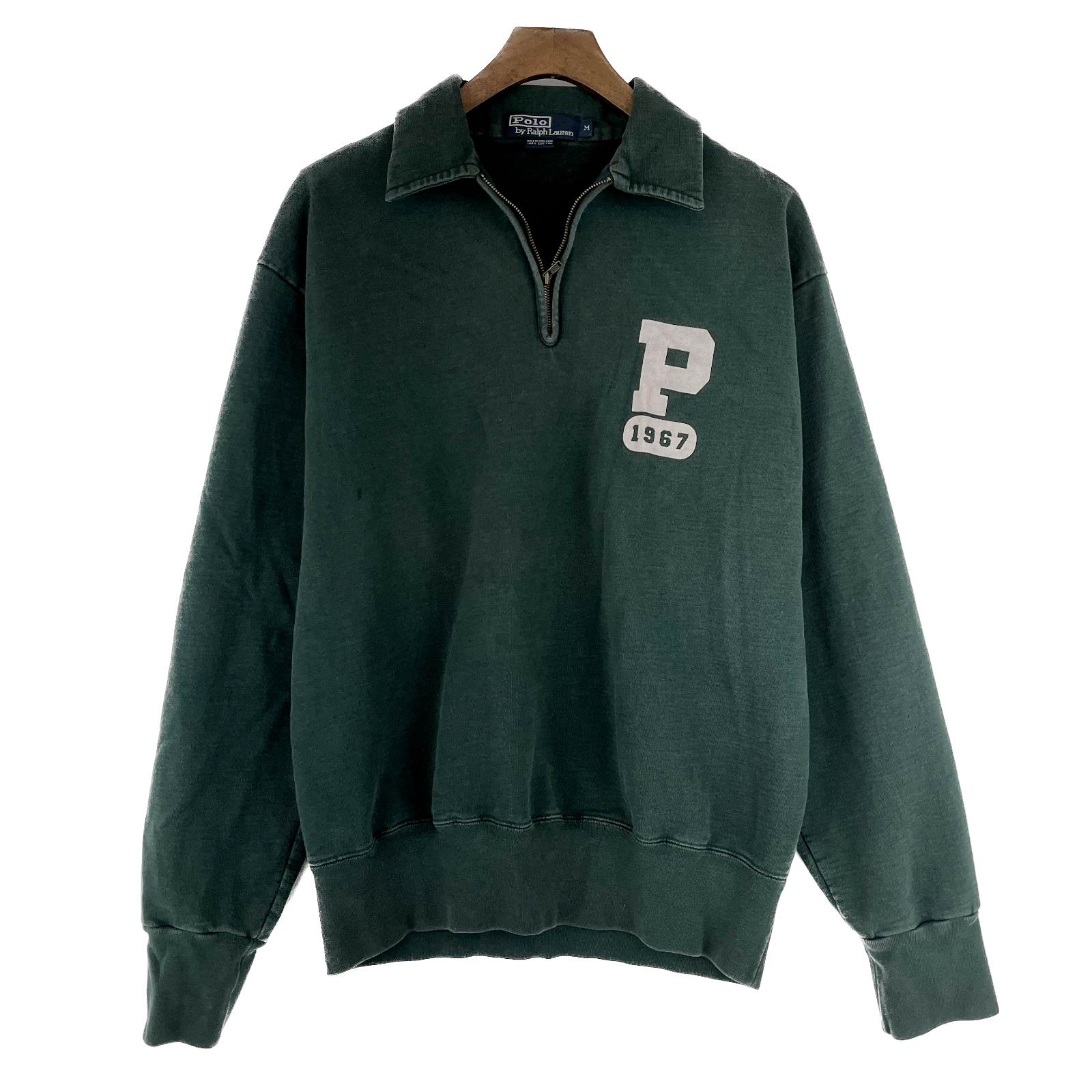 Vintage Polo Ralph Lauren Quarter Zip Green P Logo 1967 Sweatshirt Size M