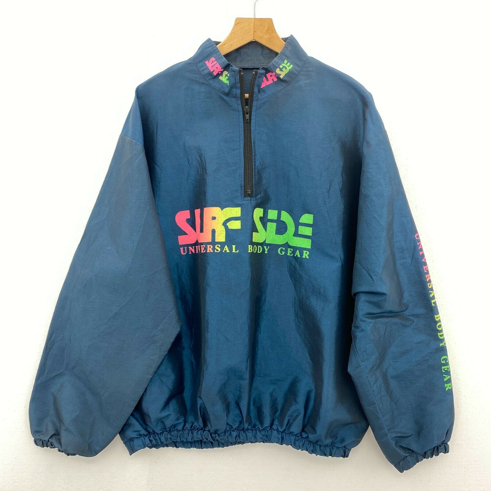 Surf Style Quarter Zip Windbreaker Pullover Jacket Size XL Blue