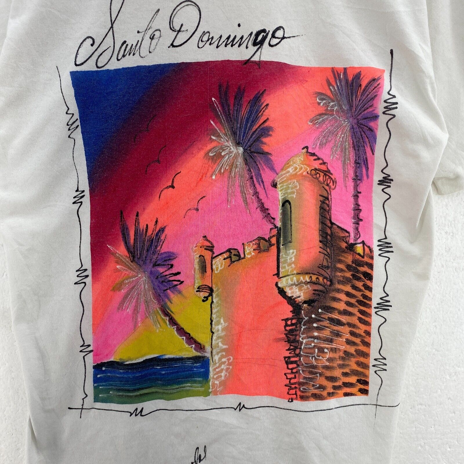 Dominican Republic Santo Domingo City White T-shirt Size L Single Stitch