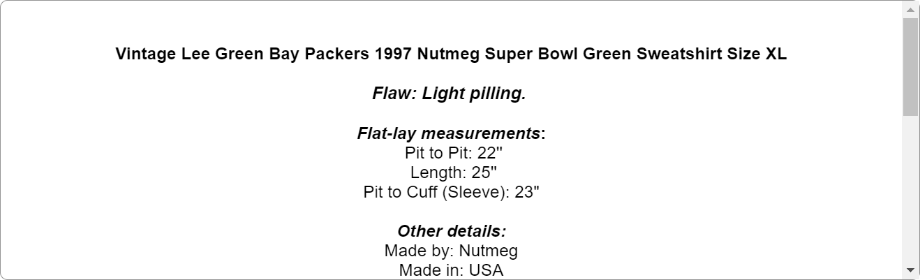 Vintage Lee Green Bay Packers 1997 Nutmeg Super Bowl Green Sweatshirt Size XL