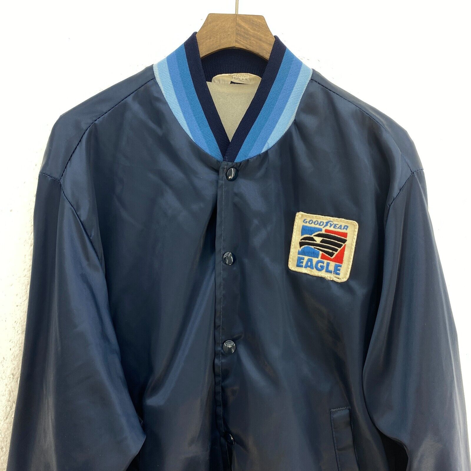 Good Year Bloomer Eagle Logo Snapped Bomber Navy Blue Jacket Size M