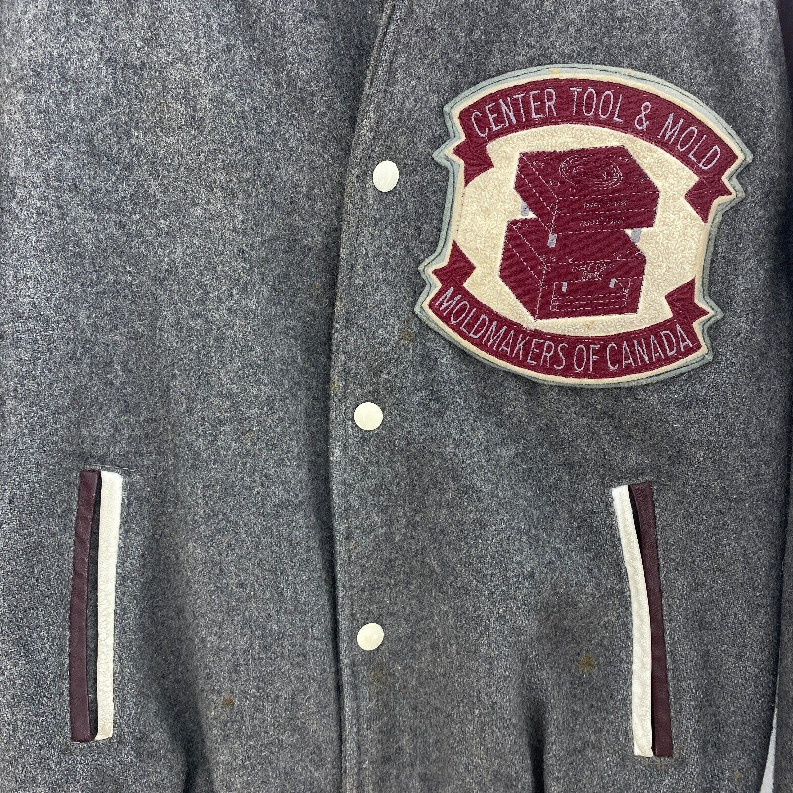 Moldmakers Of Canada Gray Wool Varsity Snap Jacket Size 42