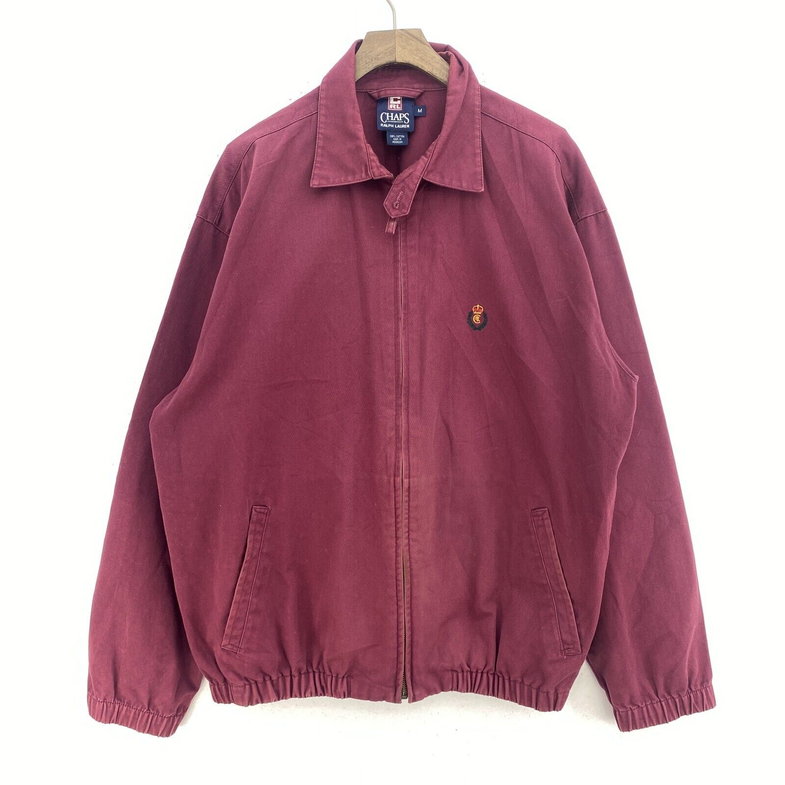 Vintage Chaps Ralph Lauren Burgundy Red Full Zip Canvas Harrington Jacket Size M