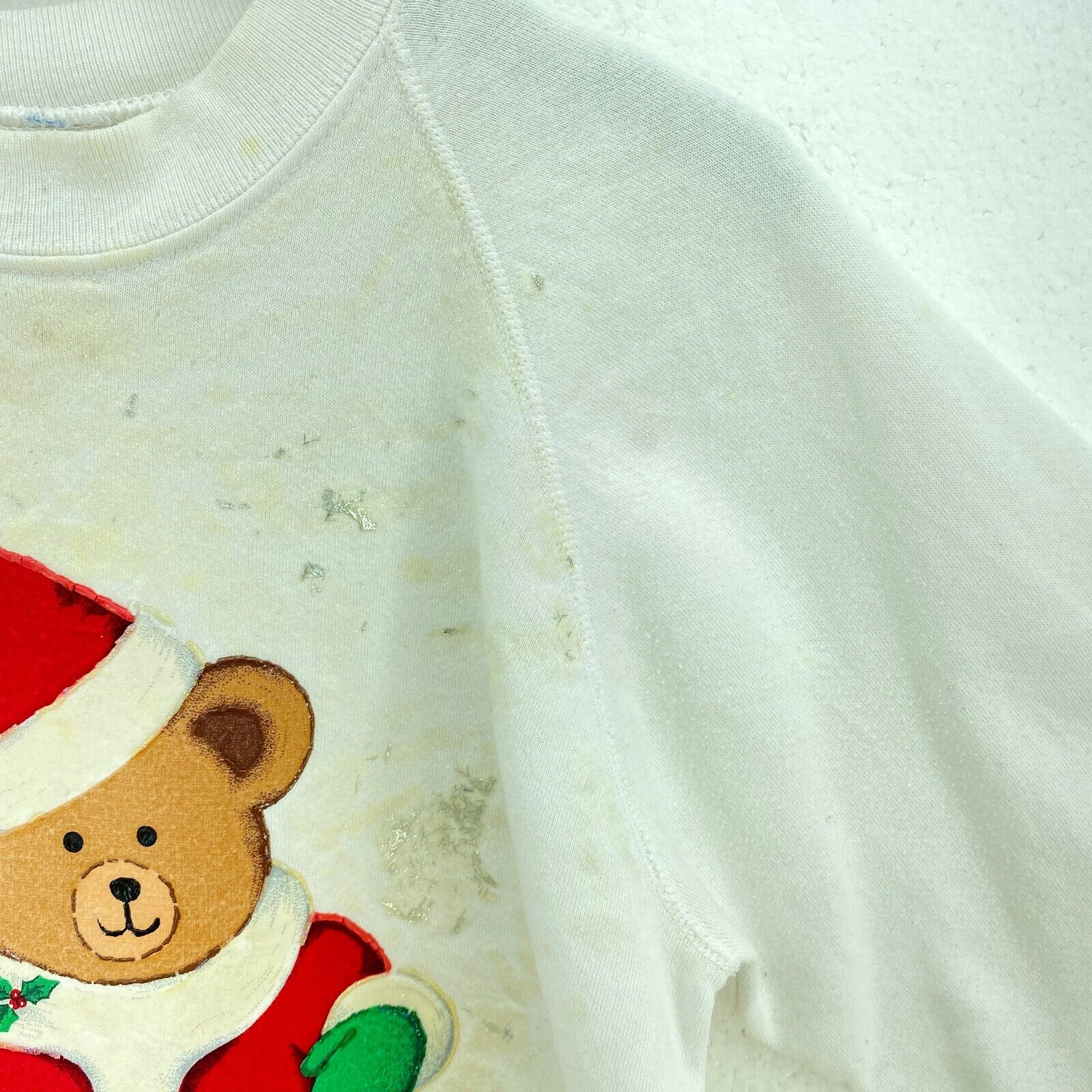 Bear Santa Ho Ho Ho Christmas White Sweatshirt Size L Crewneck