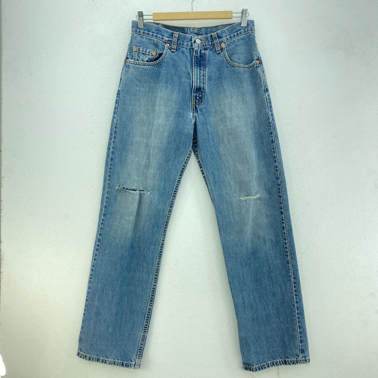 Levi's Strauss Blue Medium Wash Distressed Straight Leg Jeans Size 29 x 32