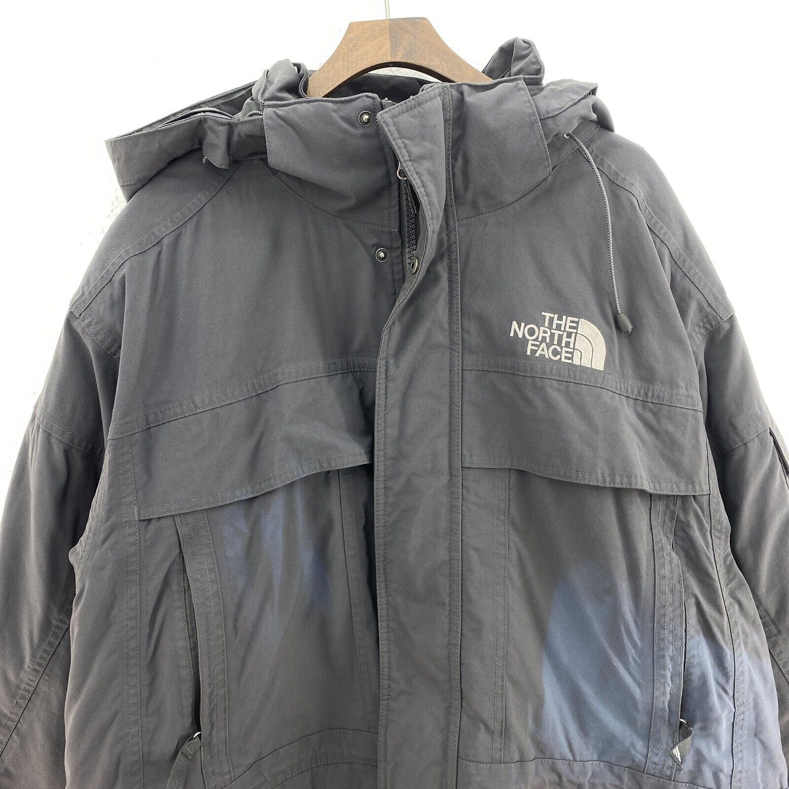 The North Face Hyvent Logo Full Zip Hooded Gray Insulated Long Jacket Size L