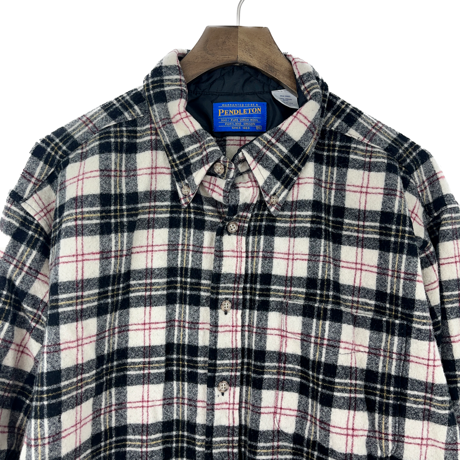 Vintage Pendleton Button Up Single Pocket Black White Wool Shirt Size XL