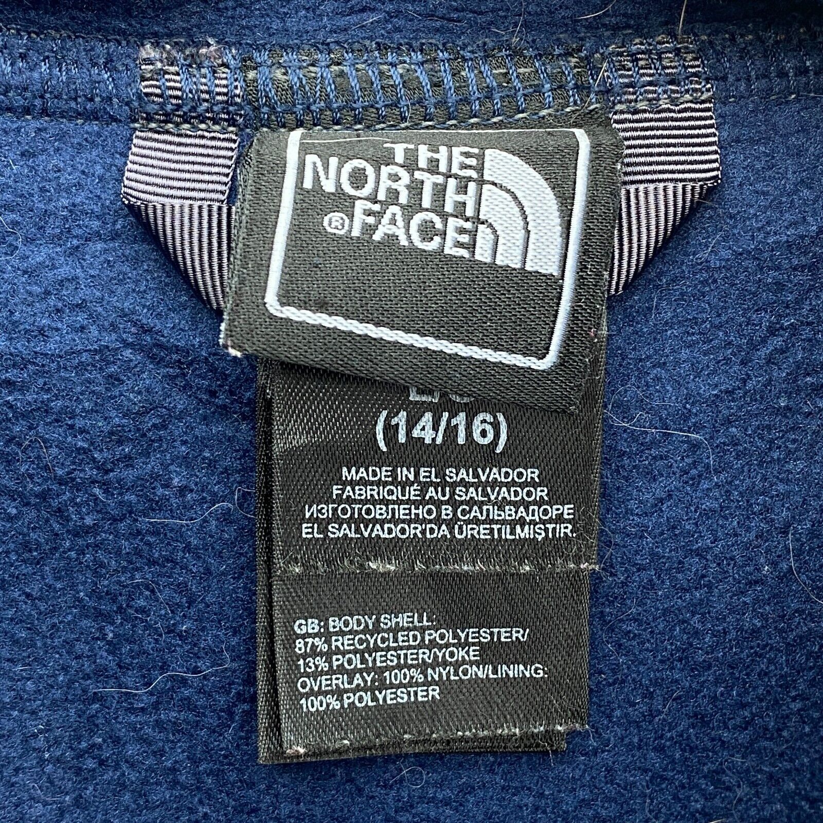 The North Face Full Zip Navy Blue Hooded Fleece Jacket Size L Boys