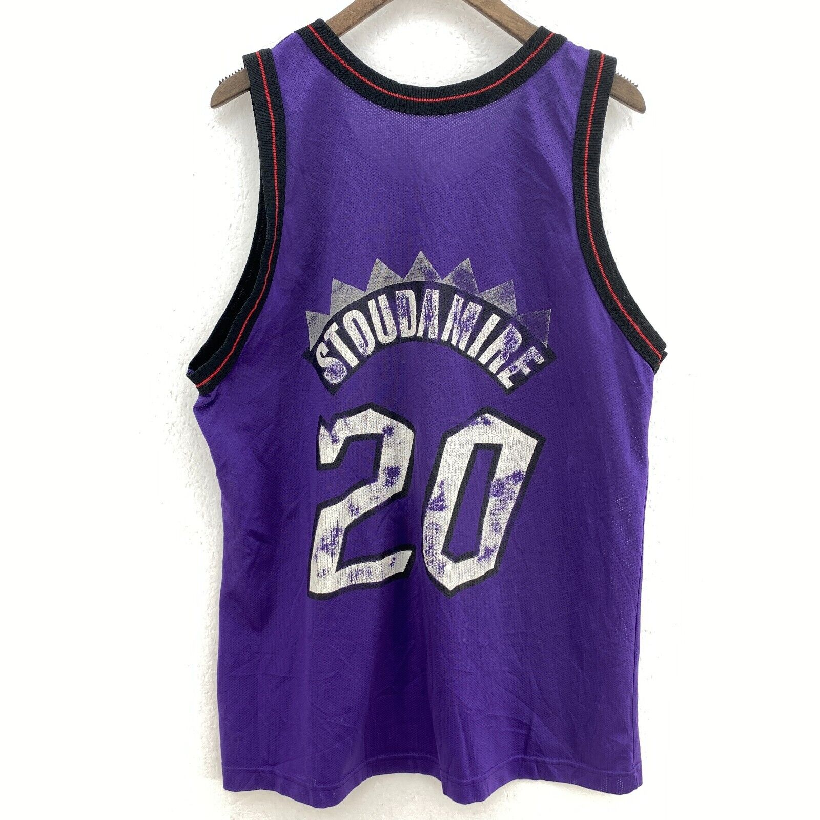 Champion Damon Stoudamire 20 Toronto Raptors Purple Jersey Size 44 Sleeveless