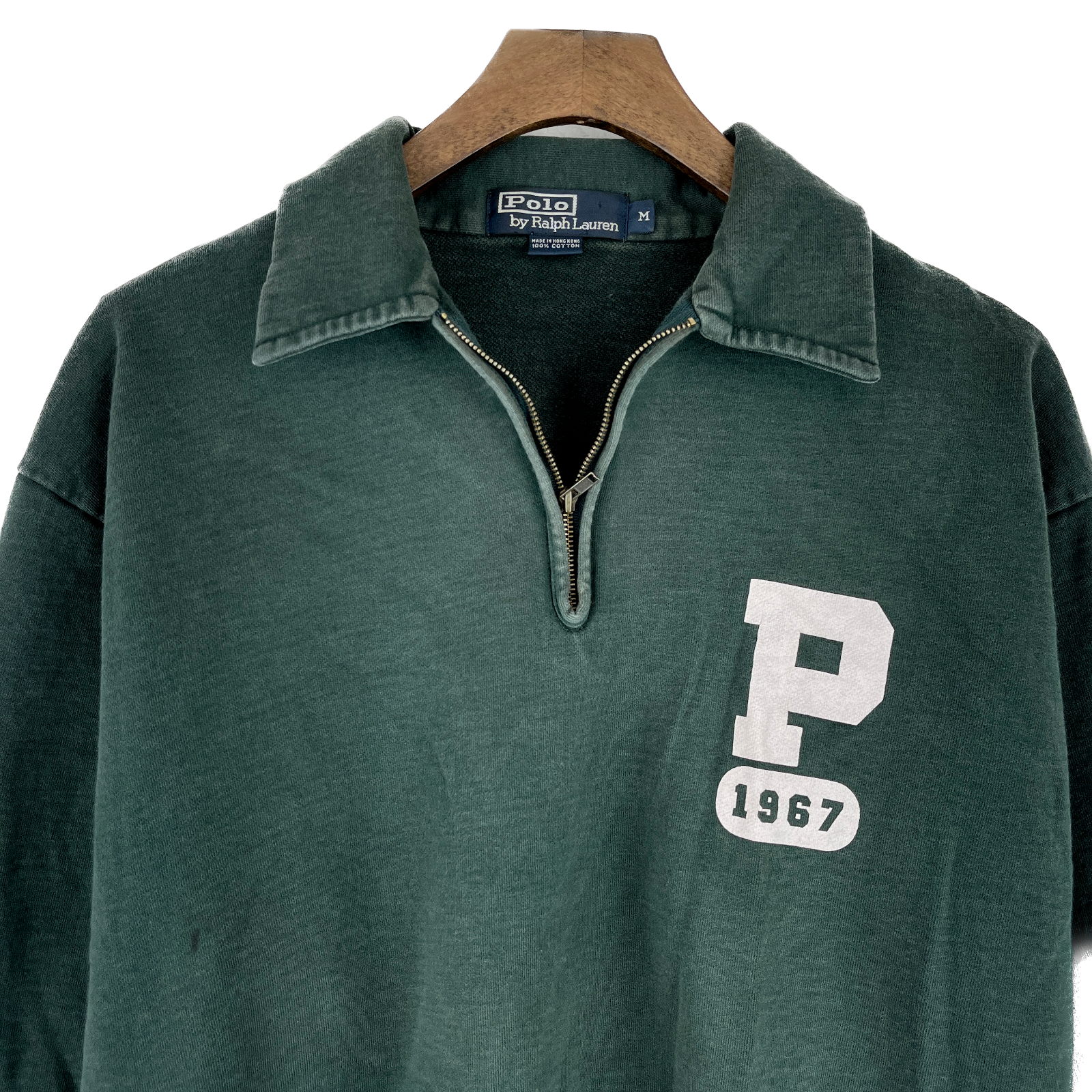 Vintage Polo Ralph Lauren Quarter Zip Green P Logo 1967 Sweatshirt Size M