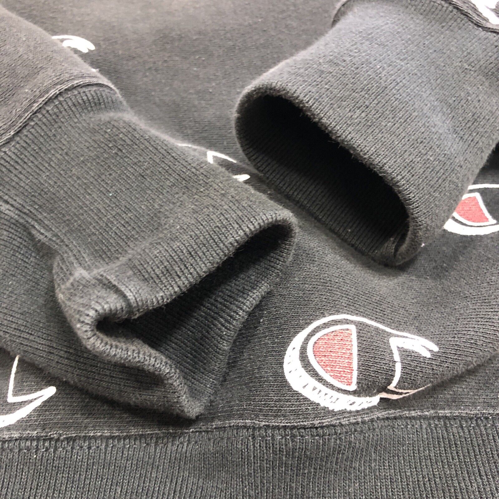 Champion Sweatshirt Pullover Fleece Reverse Weave Black Logos Size S