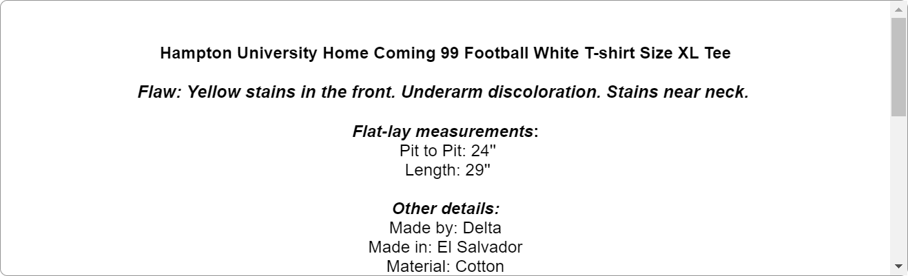 Hampton University Home Coming 99 Football White T-shirt Size XL Tee