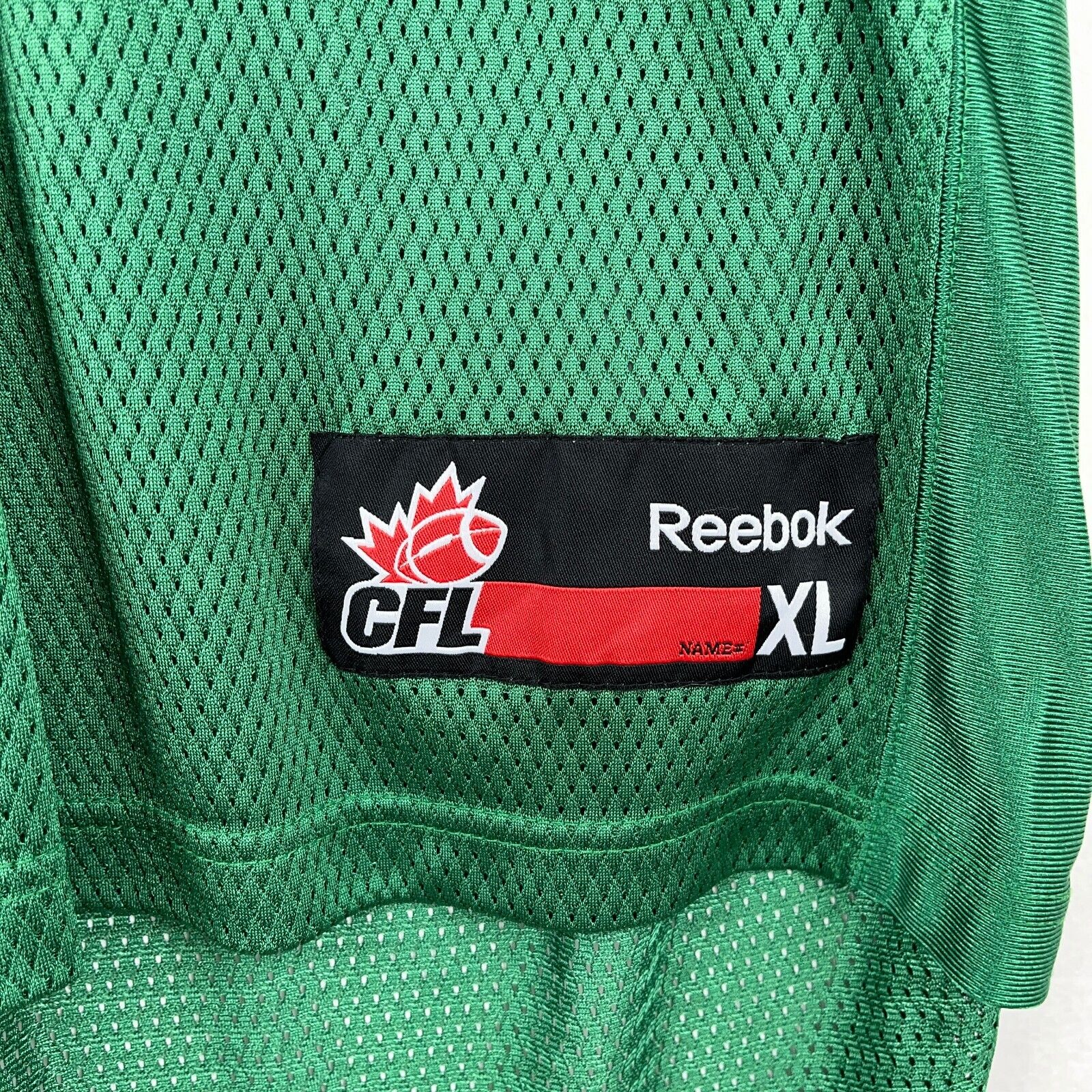 Vintage Saskatchewan Roughriders CFL Football Reebok Green V-Neck Jersey Size XL