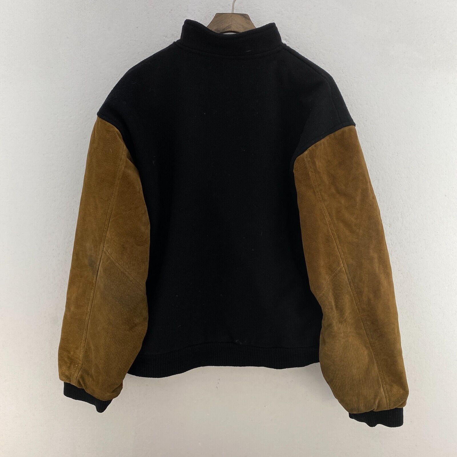 Vintage Hitachi Two Tone Varsity Bomber Jacket Black Snapped Size L