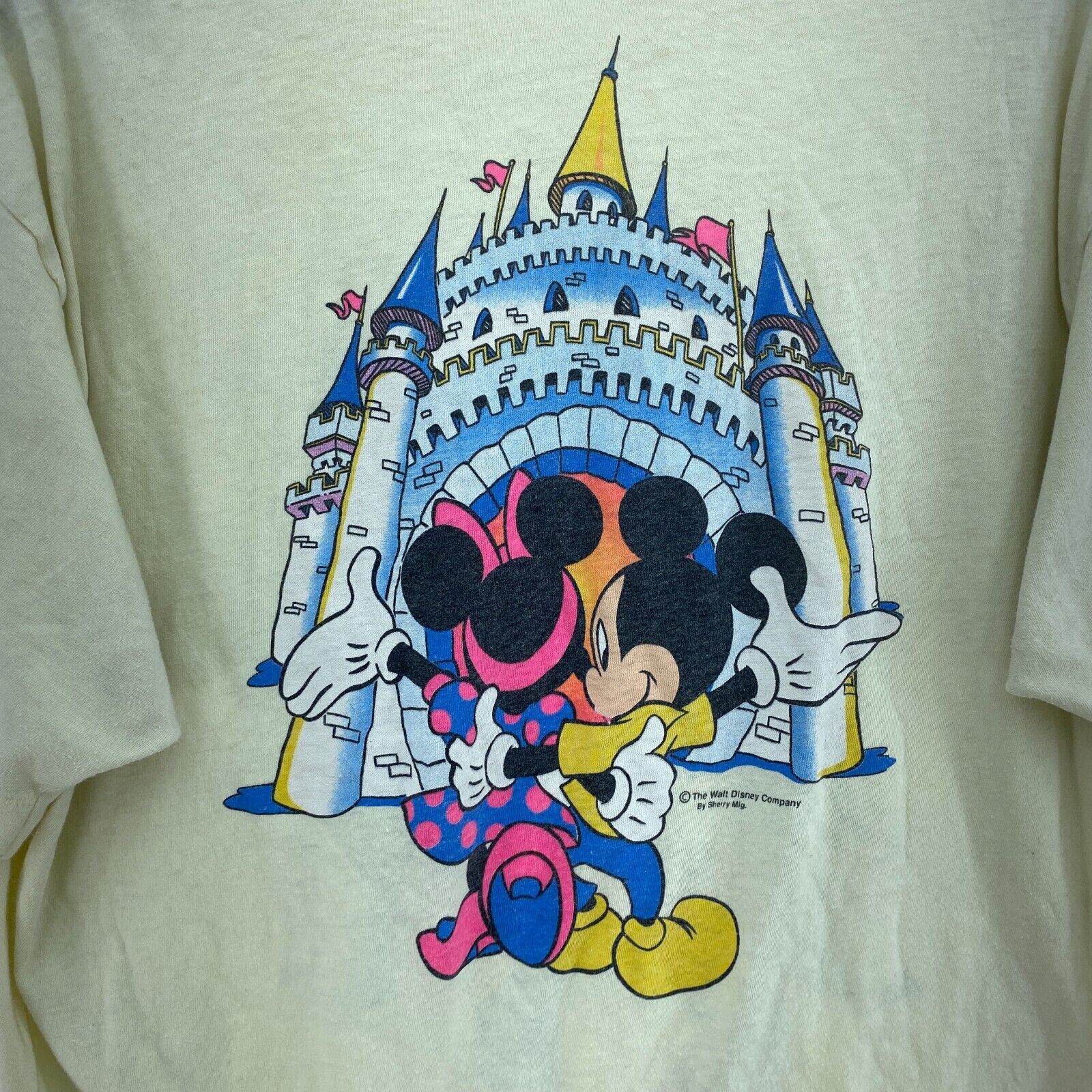 Vintage Disney Mickey And Minnie Mouse Yellow T-shirt Size S