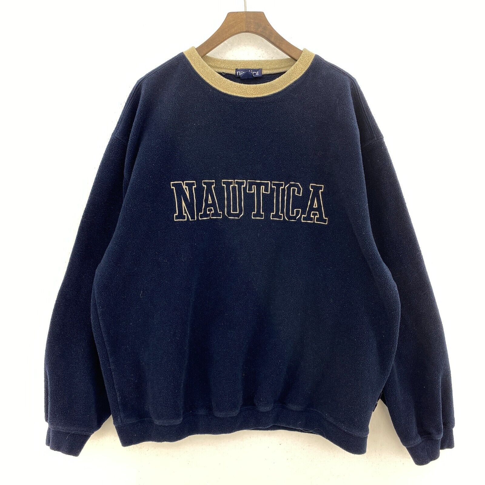 Vintage Nautica Logo Navy Blue Fleece Crew Neck Sweatshirt Size XL