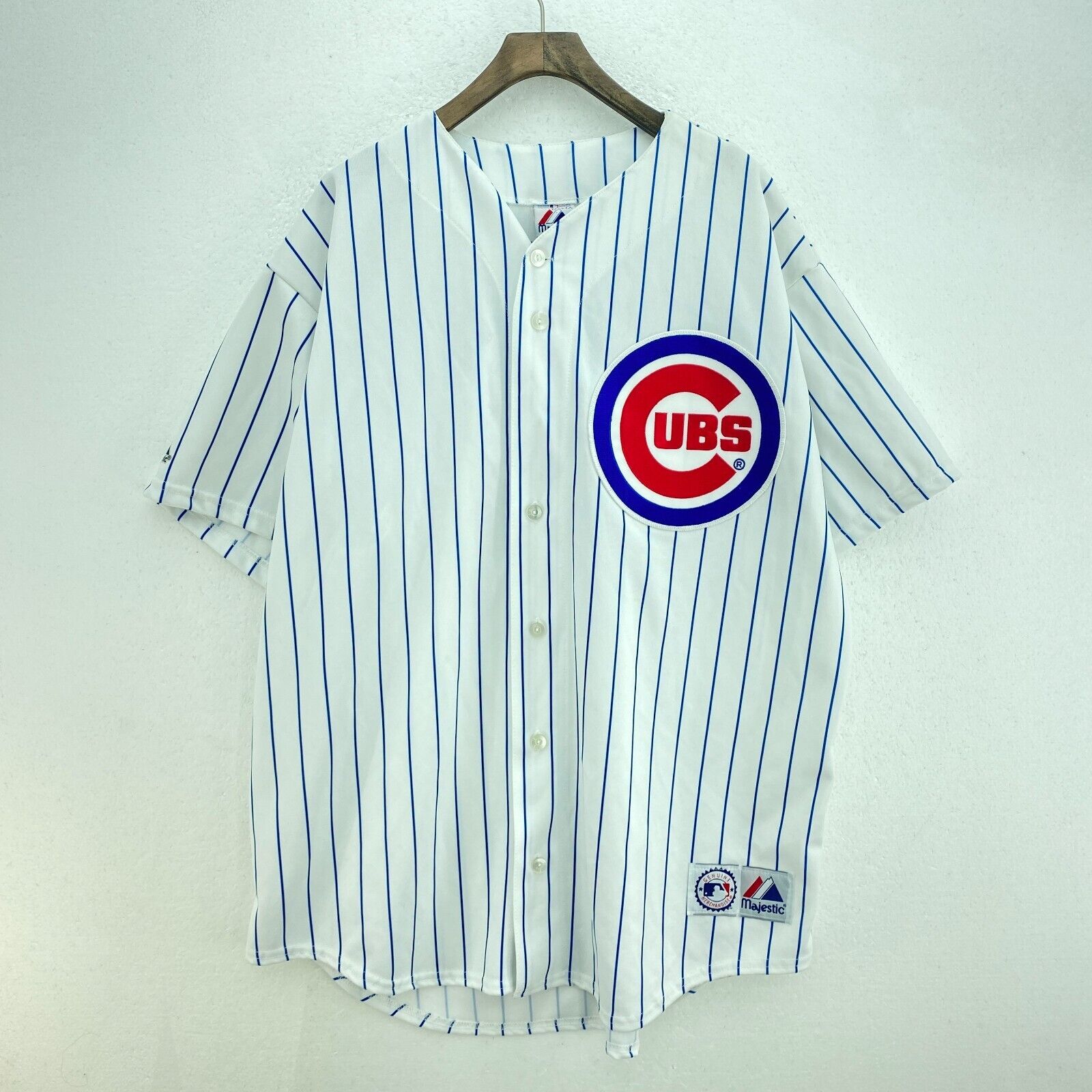 Majestic Pinstripe Chicago Cubs MLB Garciaparra 5 White Button Up Jersey Size XL