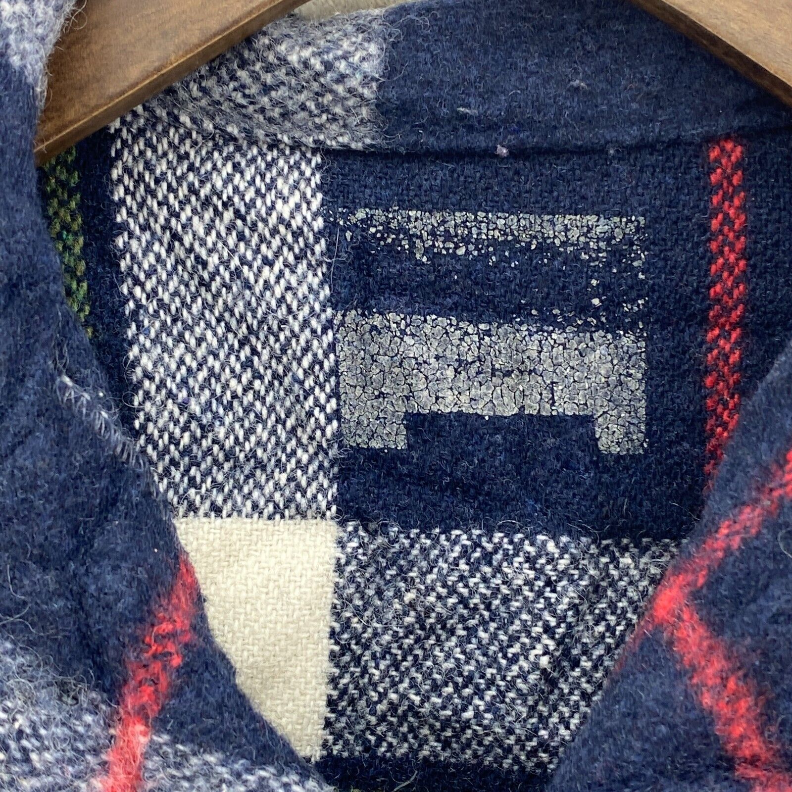 Vintage Navy Blue Checked Button Up 1960s Heavy Wool Shirt Jacket Size M