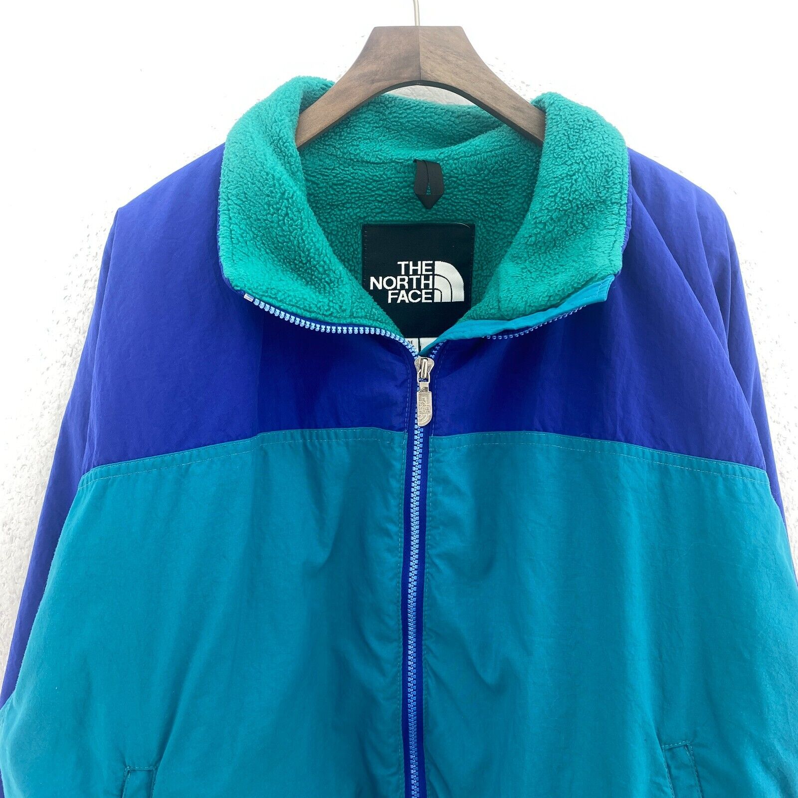 The North Face Fleece Lined Jacket Size L Two Tone Green Full Zip Up USA